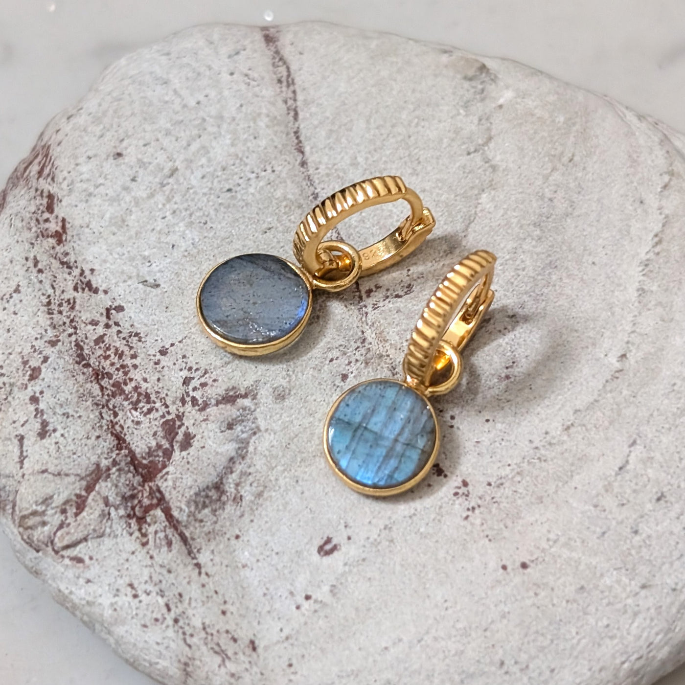 gold plated sterling silver labradorite gemstone hoop earrings