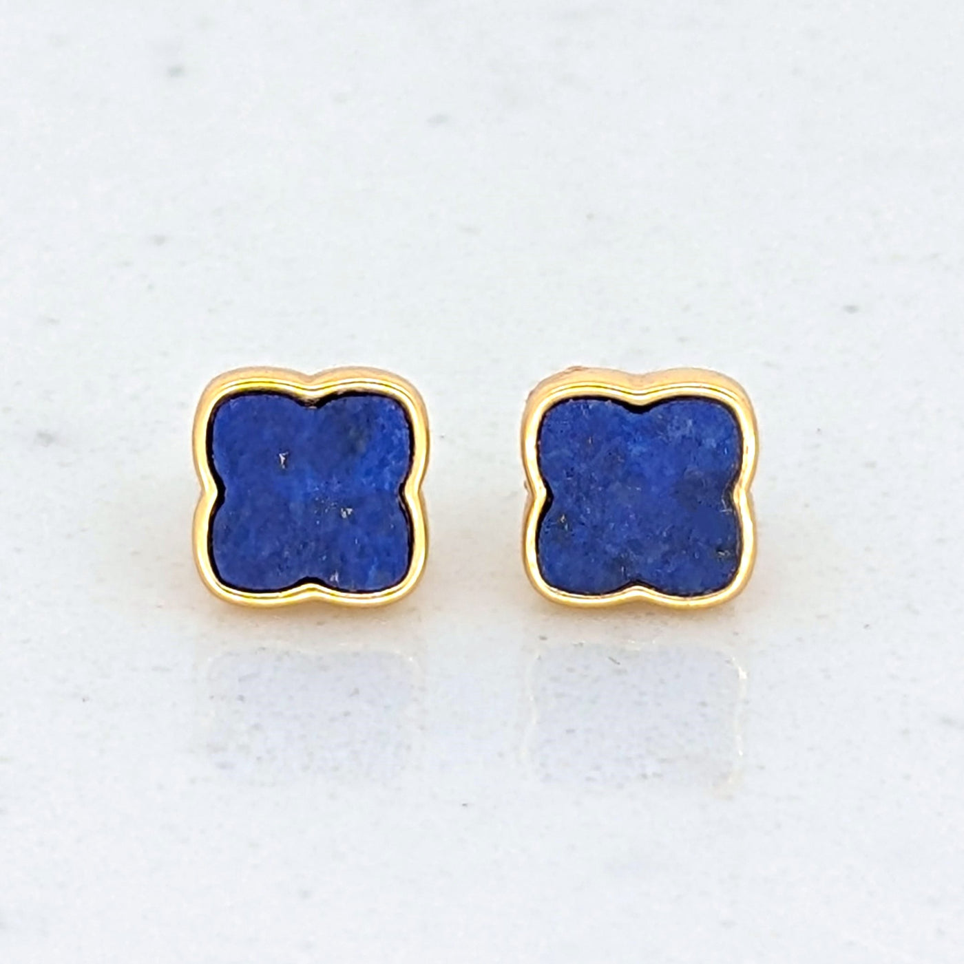 lapis lazuli gold clover stud earrings