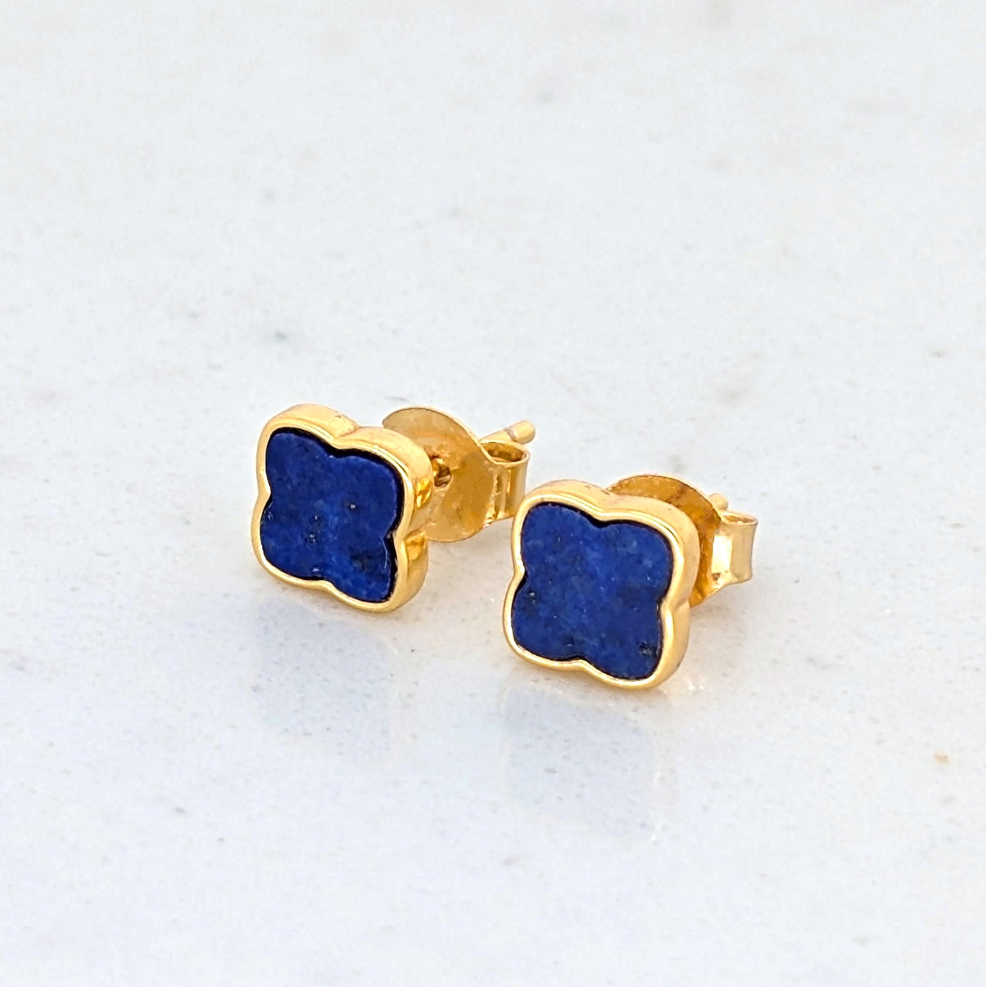 lapis lazuli gold clover stud earrings