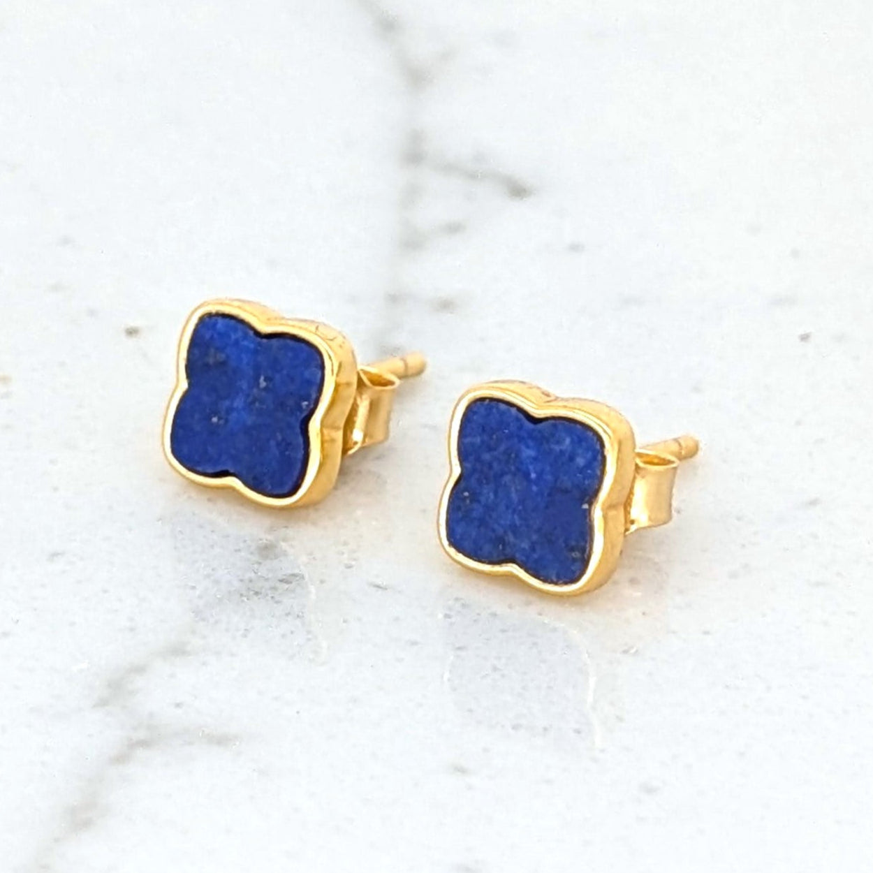 lapis lazuli gold clover stud earrings