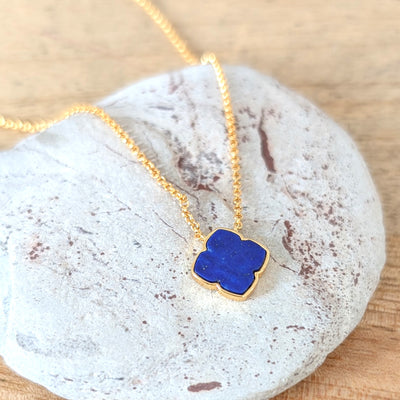 gold lapis lazuli clover necklace