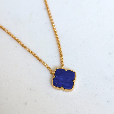 gold lapis lazuli clover necklace