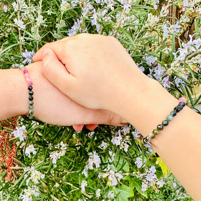 watermelon tourmaline mummy and me gemstone bracelet set