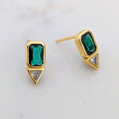 Emerald Geometric Stud Earrings