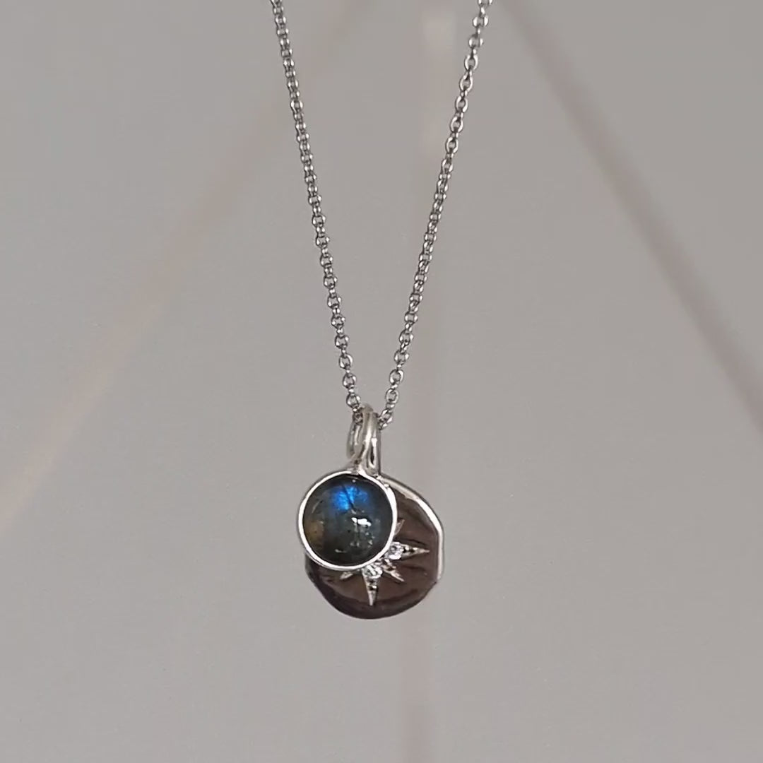 sterling silver labradorite and celestial disc pendant necklace