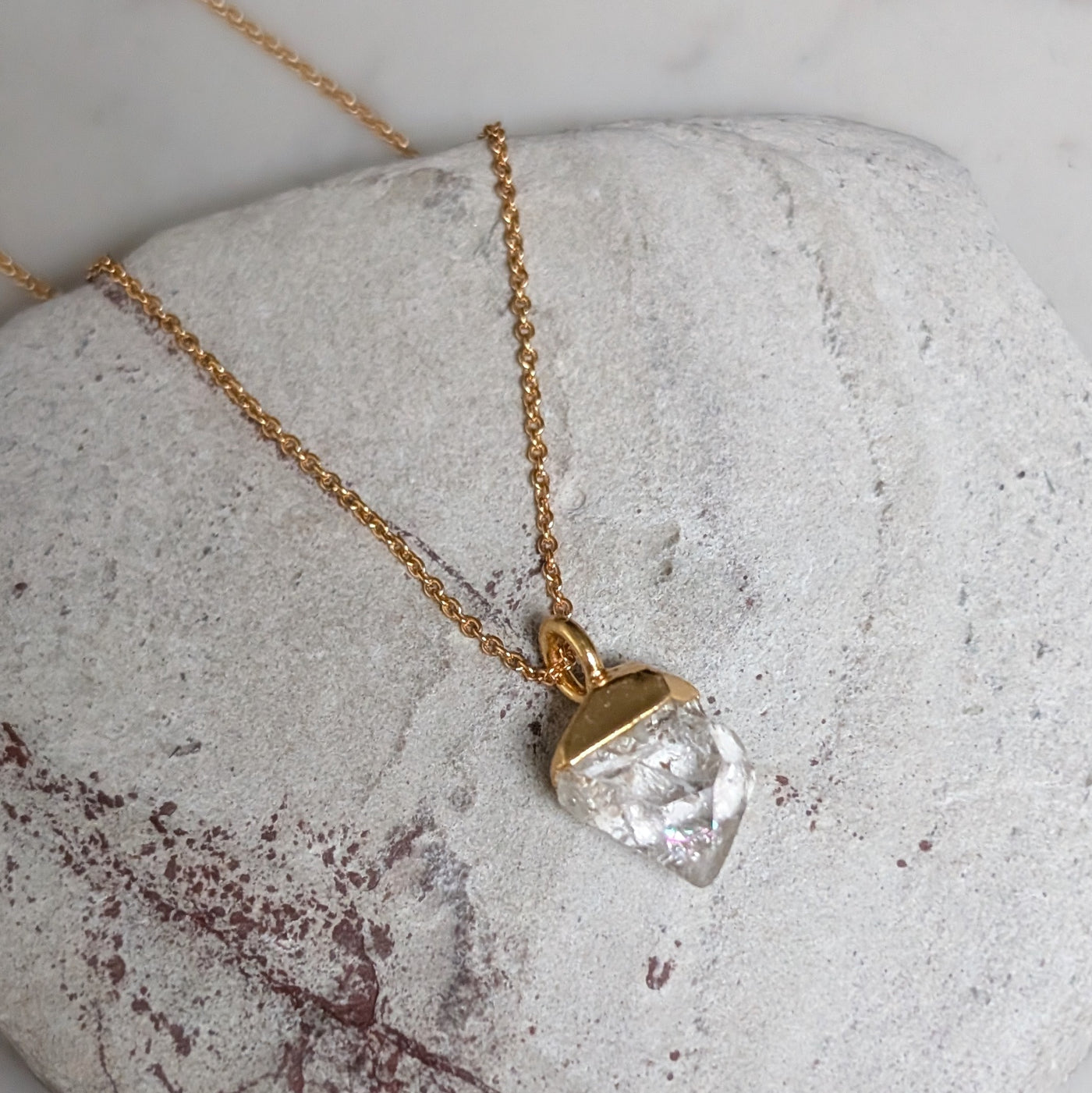 gold herkimer diamond pendant necklace 